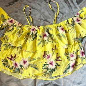 Hollister. Ruffle tub with short cap sleeve.  Floral print